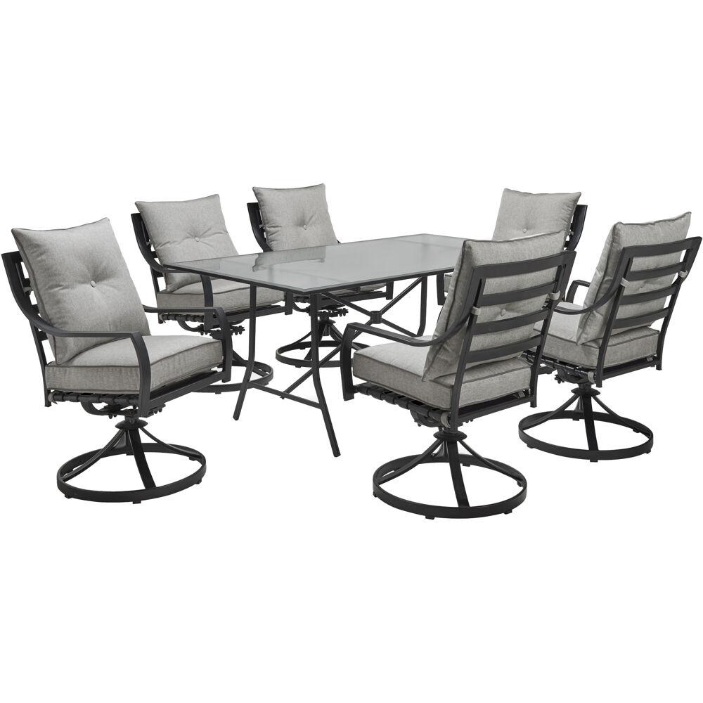 Lavallette7pc: 6 Swivel Dining Chairs and Rectangle Glass Table. The main picture.