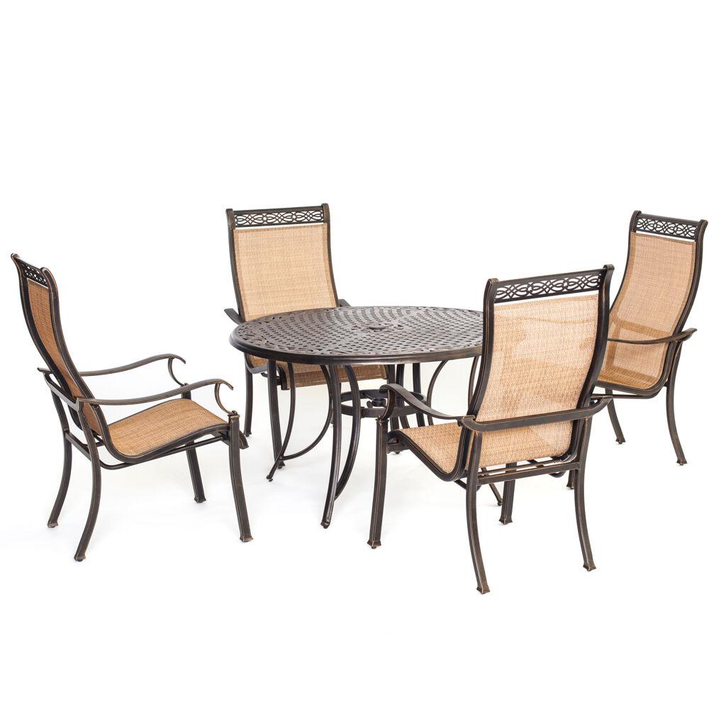 Manor5pc: 4 Sling Dining Chairs, 48" Round Cast Table. The main picture.