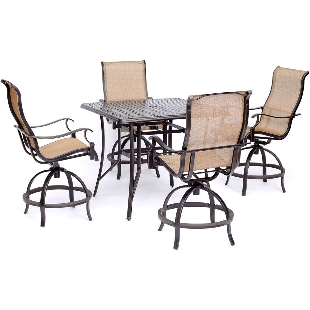 Manor5pc: 4 Sling Counter Height Swvl Chairs, 42" Sq Cast Table (36"H). The main picture.