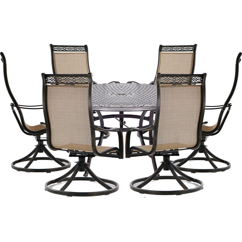 Manor7pc: 6 Sling Swivel Rockers, 60" Round Cast Table. The main picture.