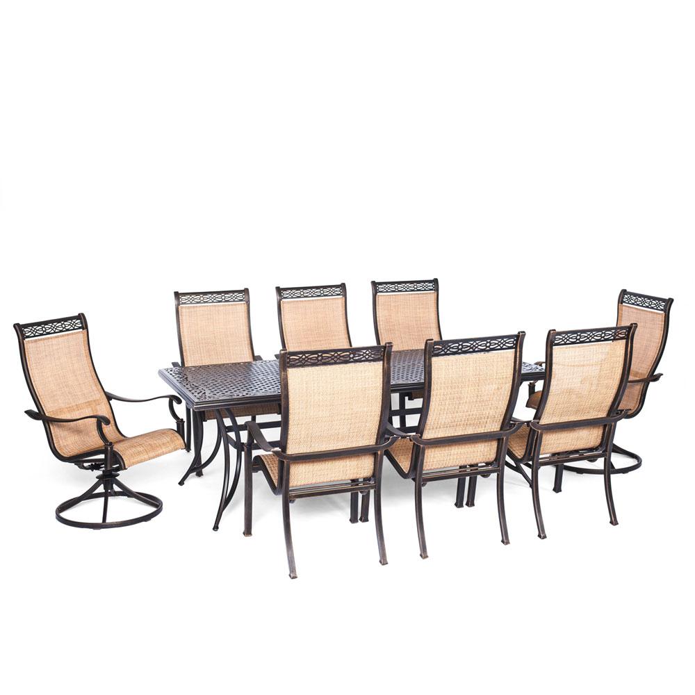 Manor9pc: 6 Sling Dining Chairs, 2 Sling Swivel Rockers, 42x84" Cast Tbl. The main picture.