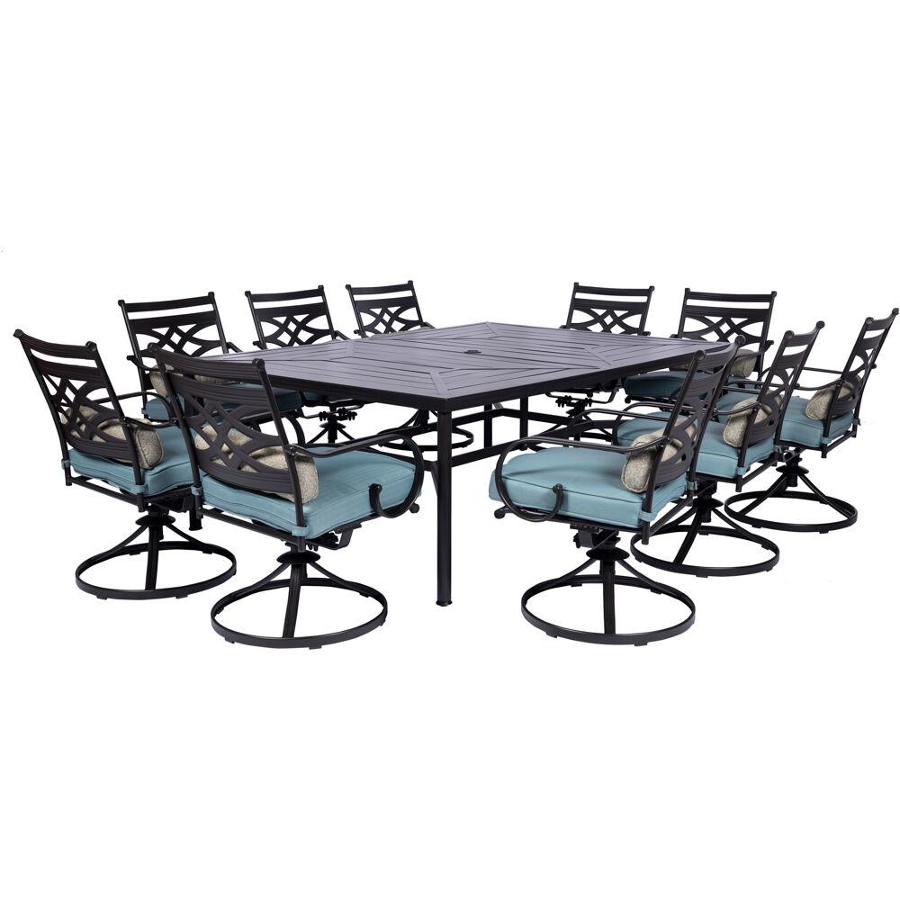 Montclair 11-Piece Dining Set in Ocean Blue with 10 Swivel Rockers and a 60-In. x 84-In. Table. The main picture.
