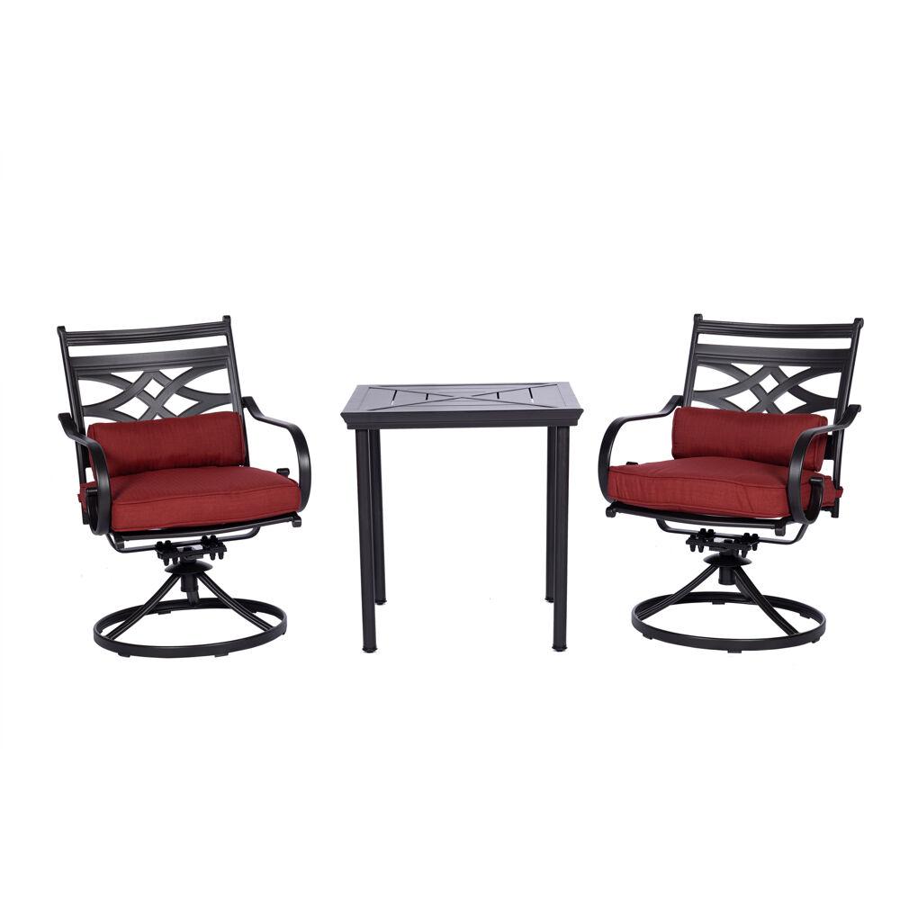 Montclair 3-Piece Bistro Dining Set in Chili Red with 2 Swivel Rockers and a 27-In.Square Table. Picture 1
