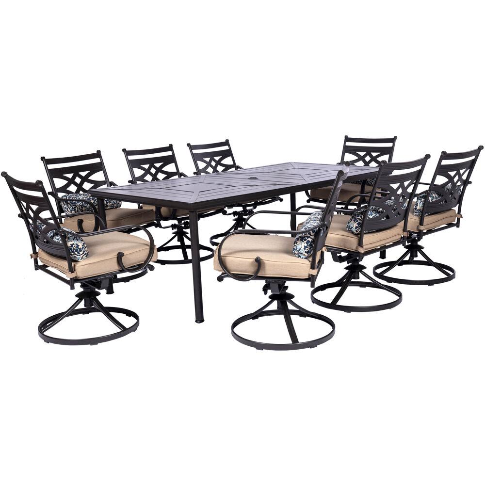 Montclair 9-Piece Dining Set in Tan with 8 Swivel Rockers and a 42-In. x 84-In. Table. The main picture.