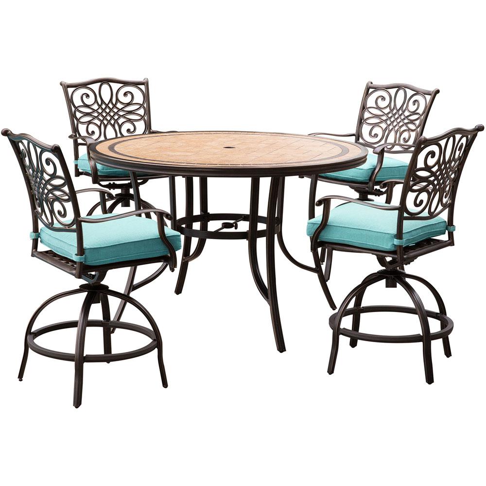 Monaco5pc: 4 Cush Sling Swvl Cntr Height Chrs, 56" Rnd Tile Table(36"H). The main picture.