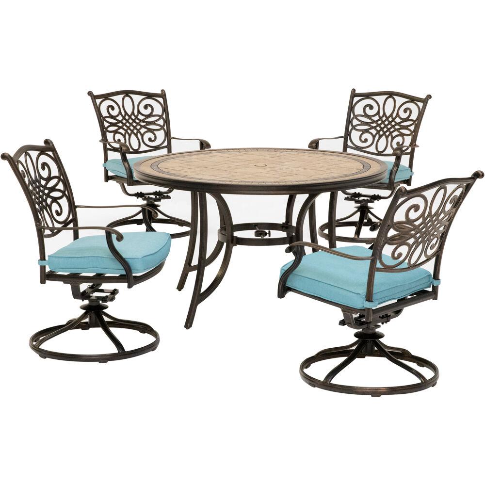 Monaco5pc: 4 Cush Sling Swivel Rockers, 51" Round Tile Top Table. The main picture.