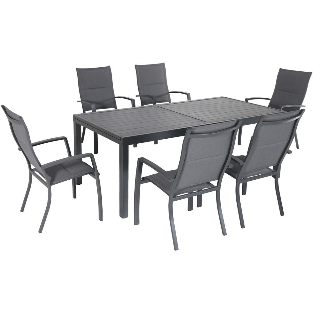 Naples7pc: 6 High Back Padded Sling Chairs, Aluminum Extension Table. Picture 1