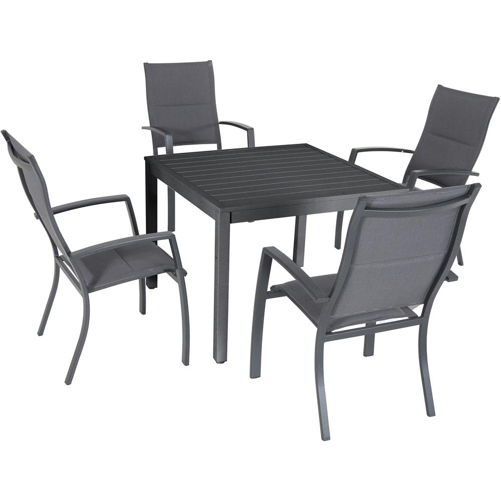 Naples5pc: 4 High Back Padded Sling Chairs, 38" Sq Slat Top Table. Picture 1