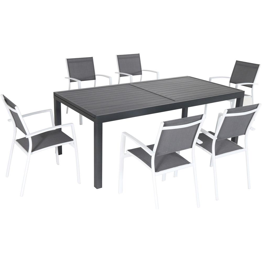 Naples7pc: 6 Aluminum Sling Chairs, Aluminum Extension Table. The main picture.