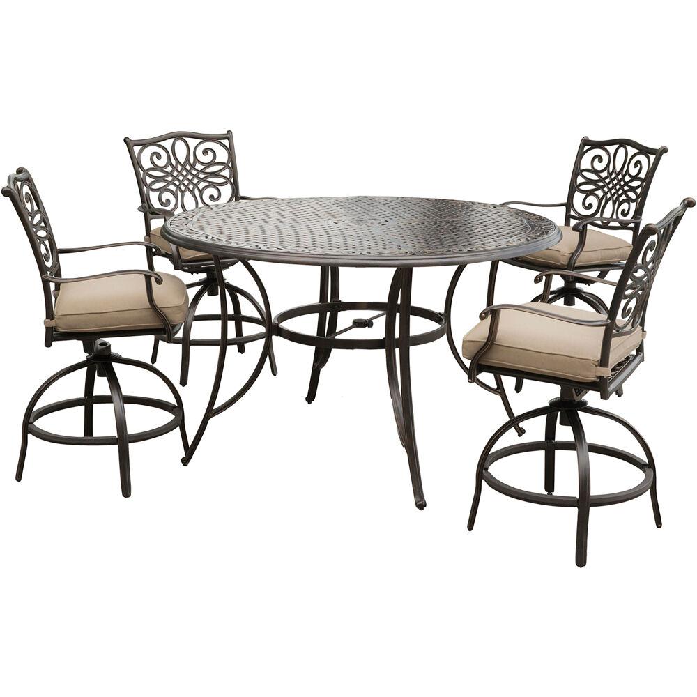 Traditions5pc: 4 Counter Height Swivel Chairs, 56" Rnd Cast Table (36"H). The main picture.