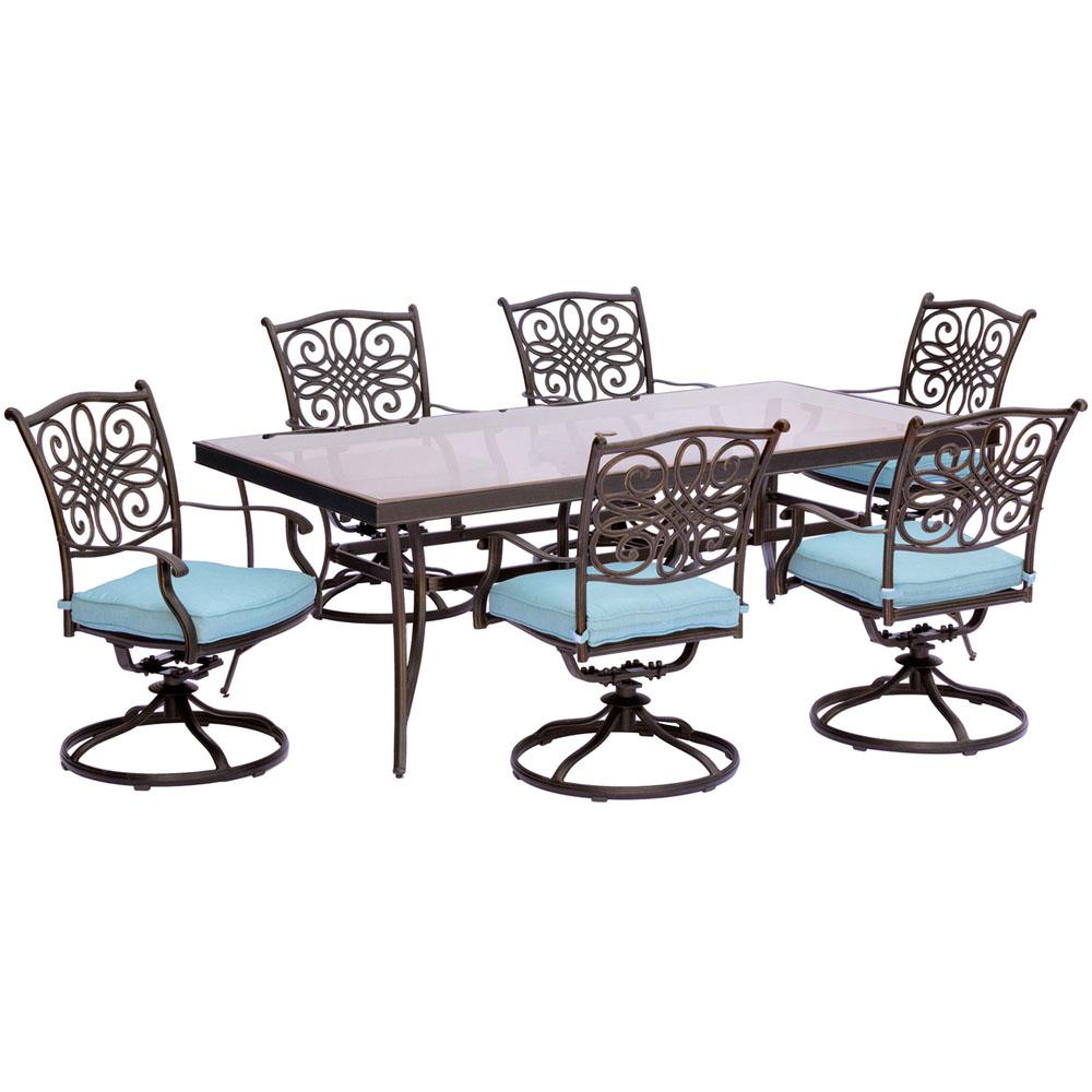 Traditions7pc: 6 Swivel Rockers, 42x84" Glass Top Table. The main picture.