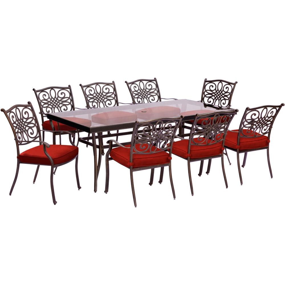 Traditions9pc: 8 Dining Chairs, 42x84" Glass Top Table. Picture 1
