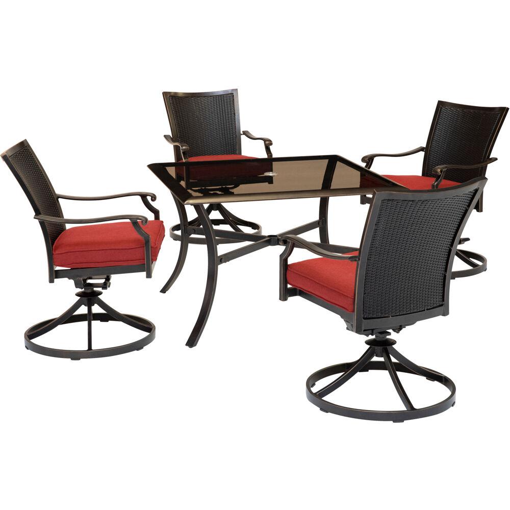 Traditions5pc: 4 Wicker Back Swivel Rockers, 42" Square Glass Table. The main picture.