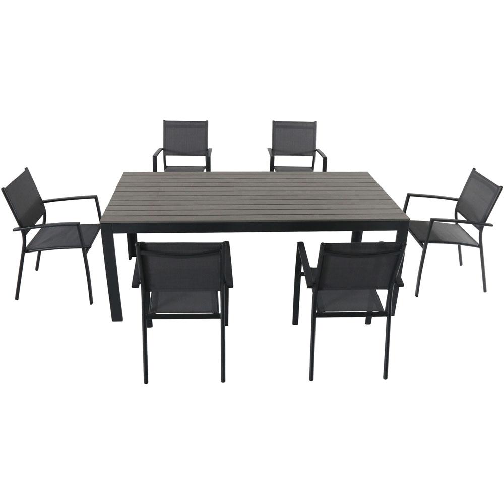 Tucson7pc: 6 Aluminum Sling Chairs, Faux Wood Dining Table. The main picture.