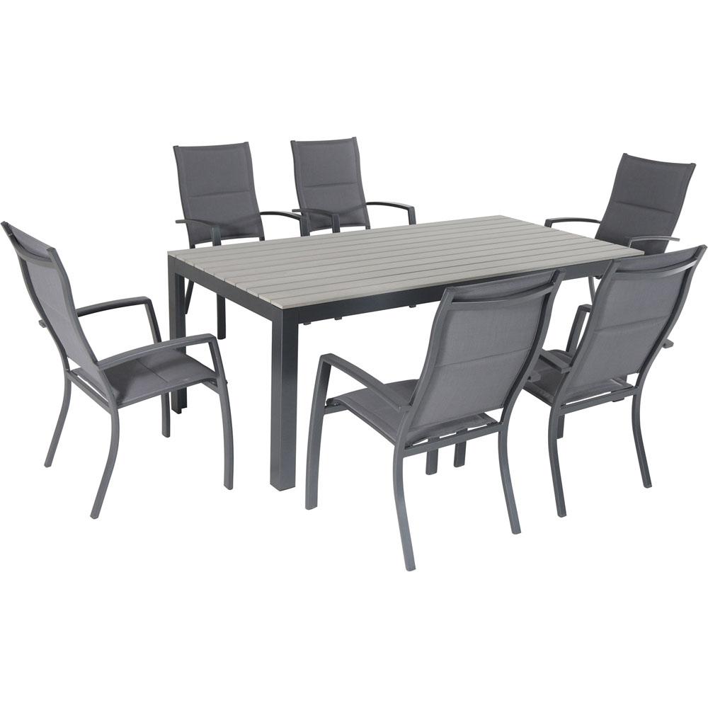 Tucson7pc: 6 Aluminum High Back Padded Chairs, Faux Wood Dining Table. Picture 1