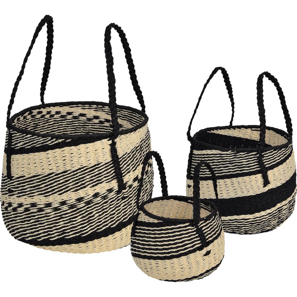 Merma Cream and Black S/M/L BASKETS (Set of 3). Picture 1