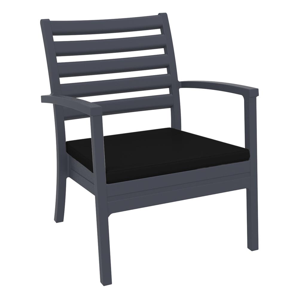 Artemis XL Club Chair Dark Gray with Sunbrella Black Cushions, Set of 2. Picture 1
