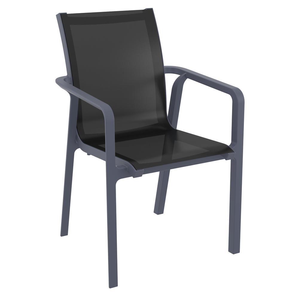 Pacific Sling Arm Chair Dark Gray Frame Black Sling, Set of 2. Picture 1