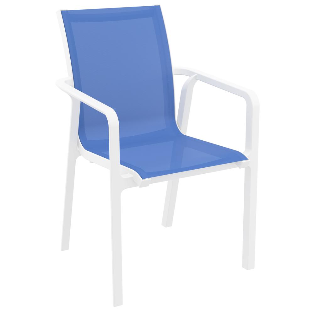 Pacific Sling Arm Chair White Frame Blue Sling, Set of 2. The main picture.