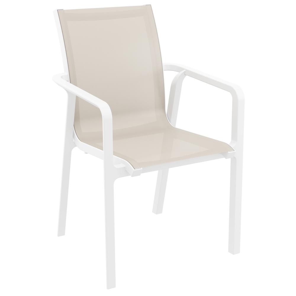 Pacific Sling Arm Chair White Frame Taupe Sling, Set of 2. Picture 1