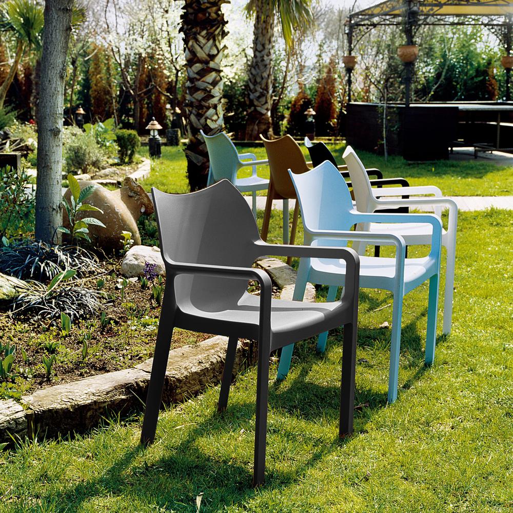 Resin Outdoor Dining Arm Chair, Set of 2, Dark Gray, Belen Kox. Picture 5