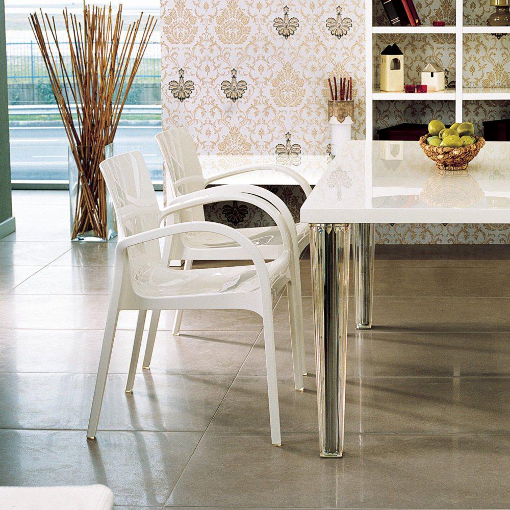Polycarbonate Arm Chair, Set of 4, Glossy White, Belen Kox. Picture 2