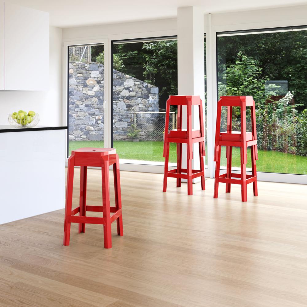 Fox Polycarbonate Counter Stool Glossy Red, Set of 2. Picture 4