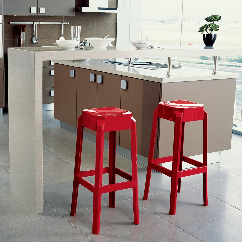 Polycarbonate Bar Stool, Set Of 2, Glossy Red, Belen Kox. Picture 3