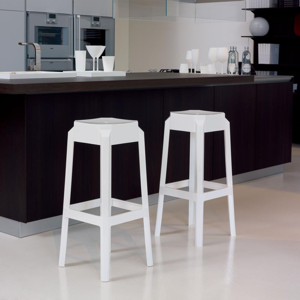 Polycarbonate Bar Stool, Set of 2, Glossy White, Belen Kox. Picture 3
