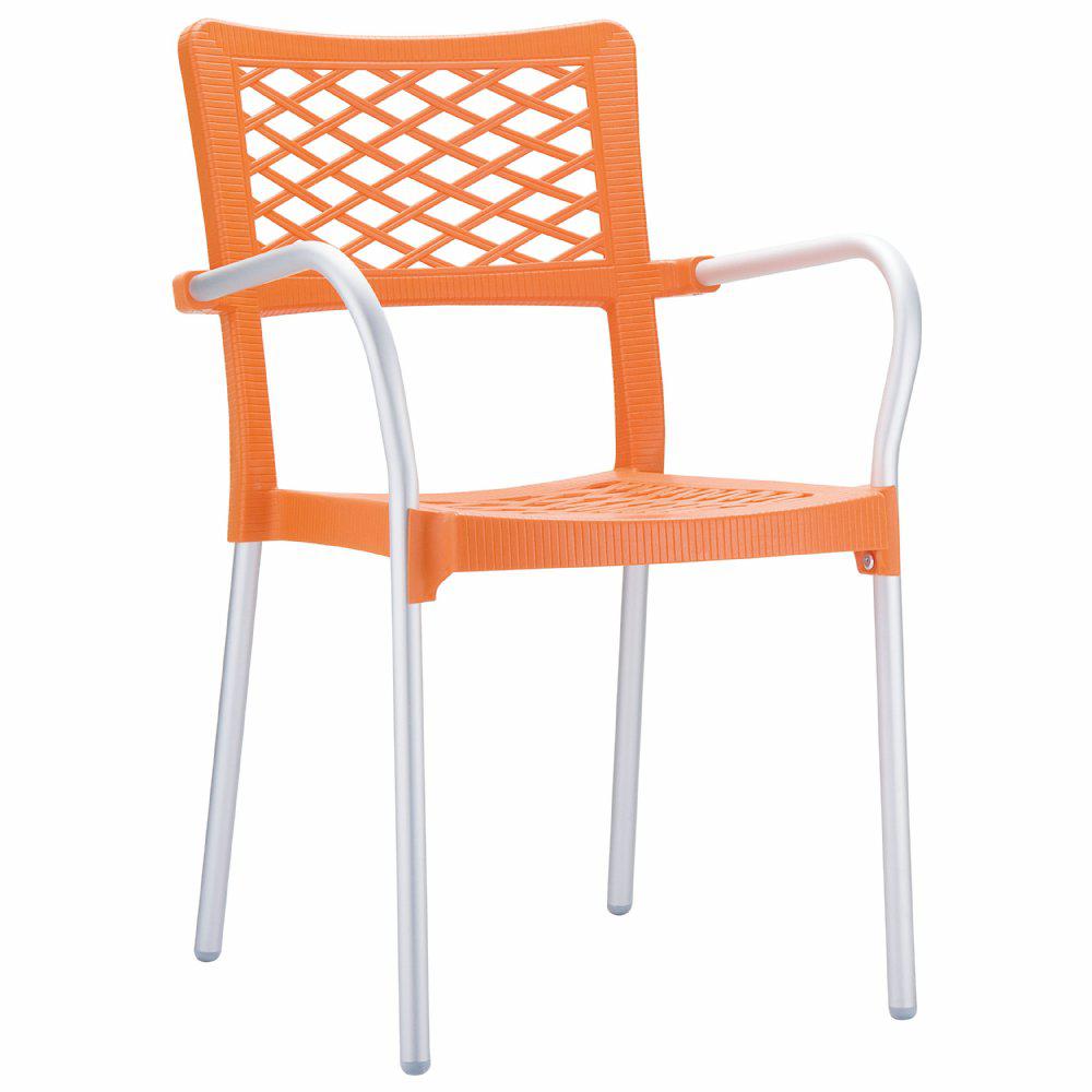 Bella Resin Dining Arm Chair Orange Set of 4. Picture 1
