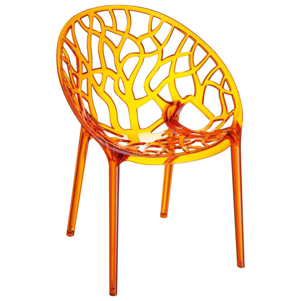 Crystal Polycarbonate Modern Dining Chair Transparent Orange, Set of 2. Picture 1
