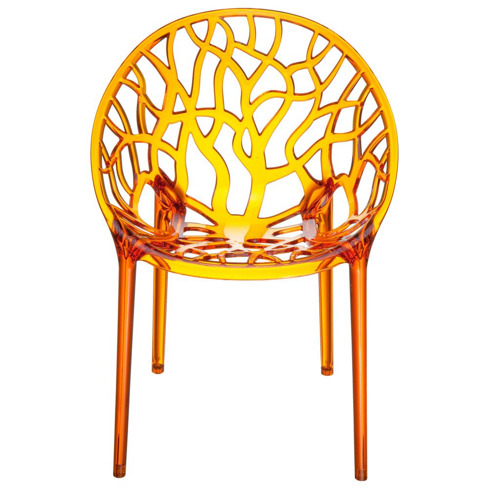 Crystal Polycarbonate Modern Dining Chair Transparent Orange, Set of 2. Picture 2