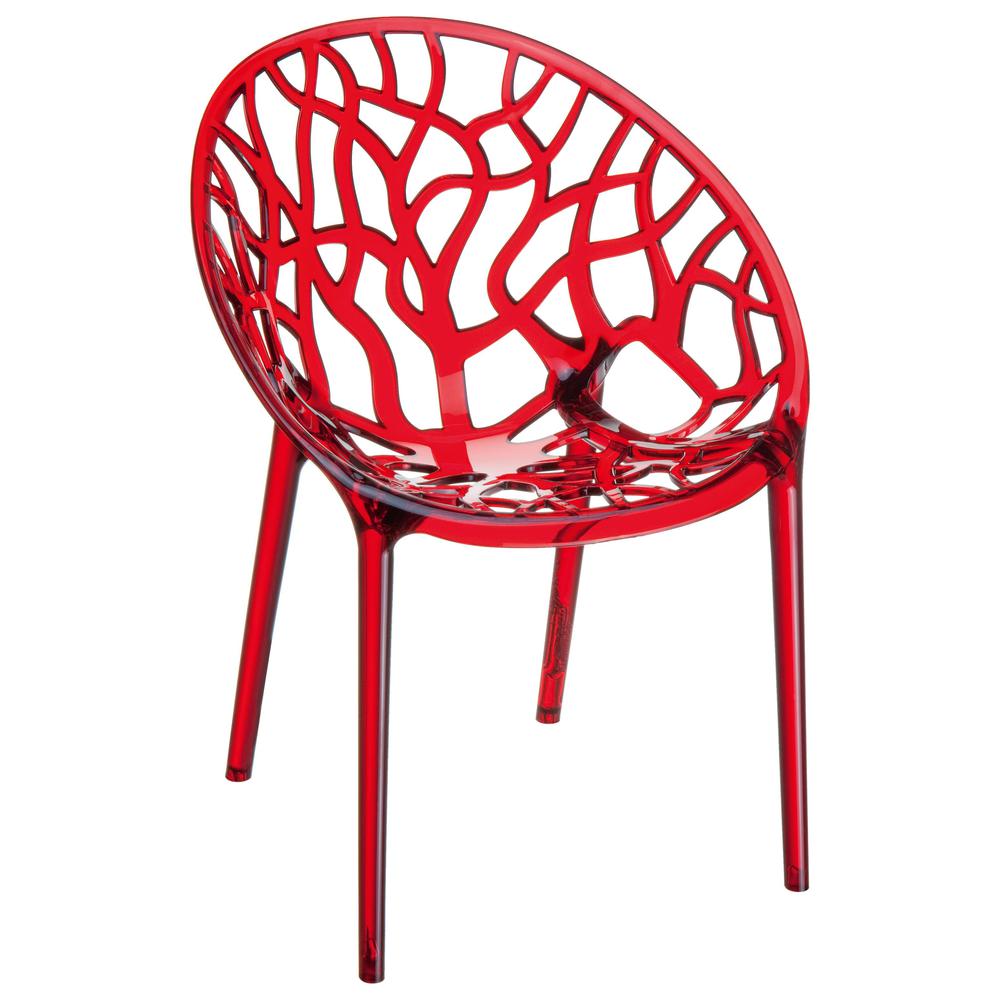 Crystal Polycarbonate Modern Dining Chair Transparent Red, Set of 2. Picture 1