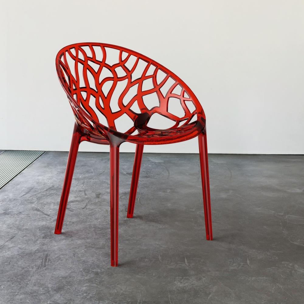 Modern Dining Chair, Set of 2, Transparent Red, Belen Kox. Picture 3