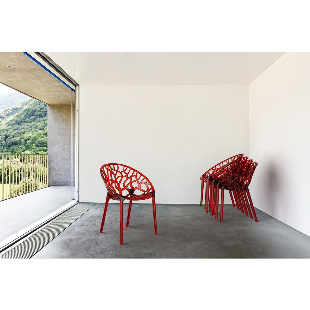 Crystal Polycarbonate Modern Dining Chair Transparent Red, Set of 2. Picture 4