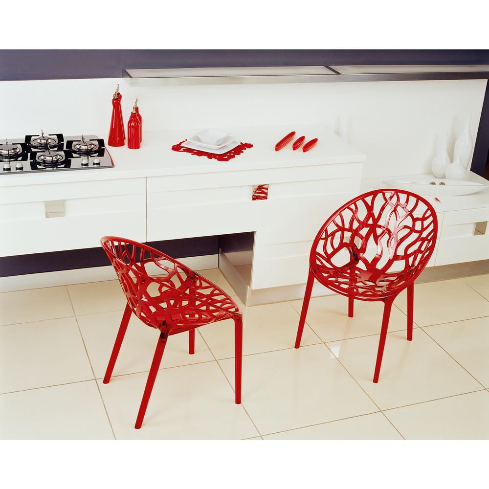 Crystal Polycarbonate Modern Dining Chair Transparent Red, Set of 2. Picture 5