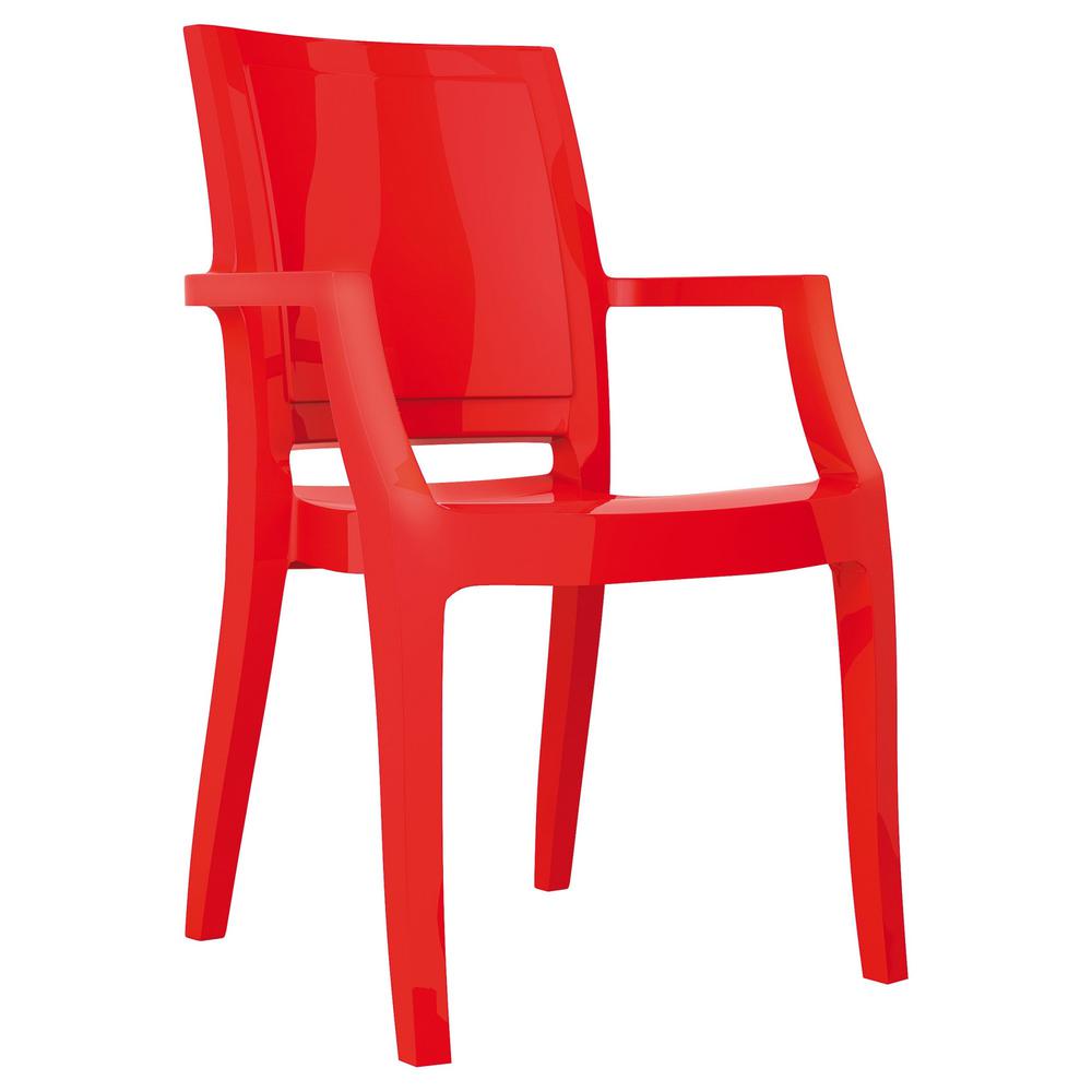 Modern Dining Arm Chair, Set of 4, Glossy Red, Belen Kox. Picture 1