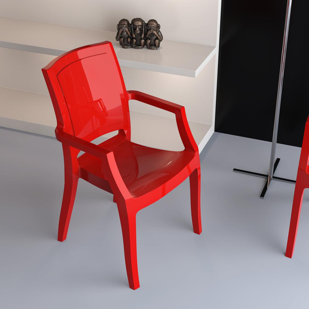 Modern Dining Arm Chair, Set of 4, Glossy Red, Belen Kox. Picture 6