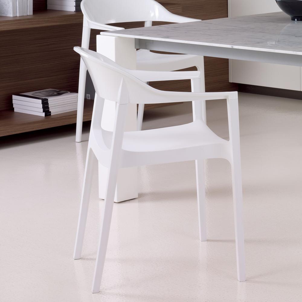 Modern Dining Chair, Set of 2, White Seat Glossy White Back, Belen Kox. Picture 6
