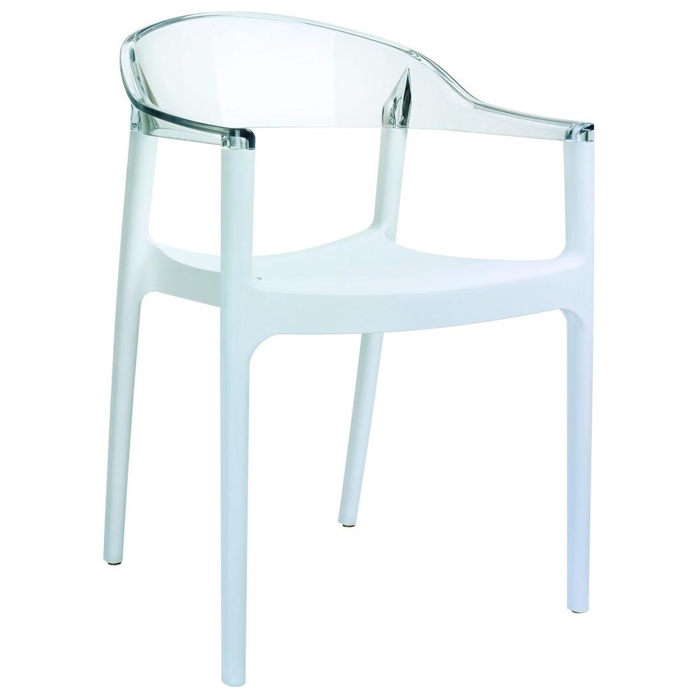 Carmen Modern Dining Chair White Seat Transparent Clear Back, Set of 2. Picture 1