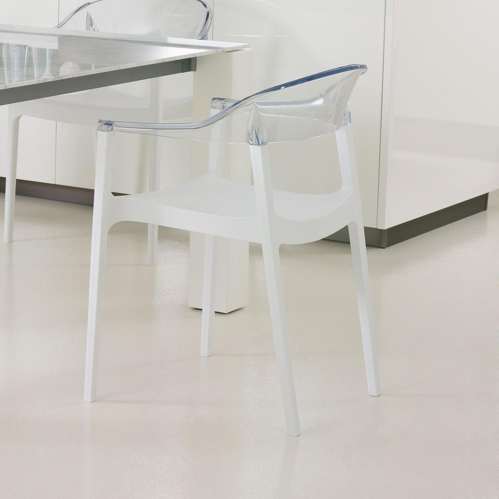 Modern Dining Chair, Set of 2, White Seat Transparent Clear Back, Belen Kox. Picture 7