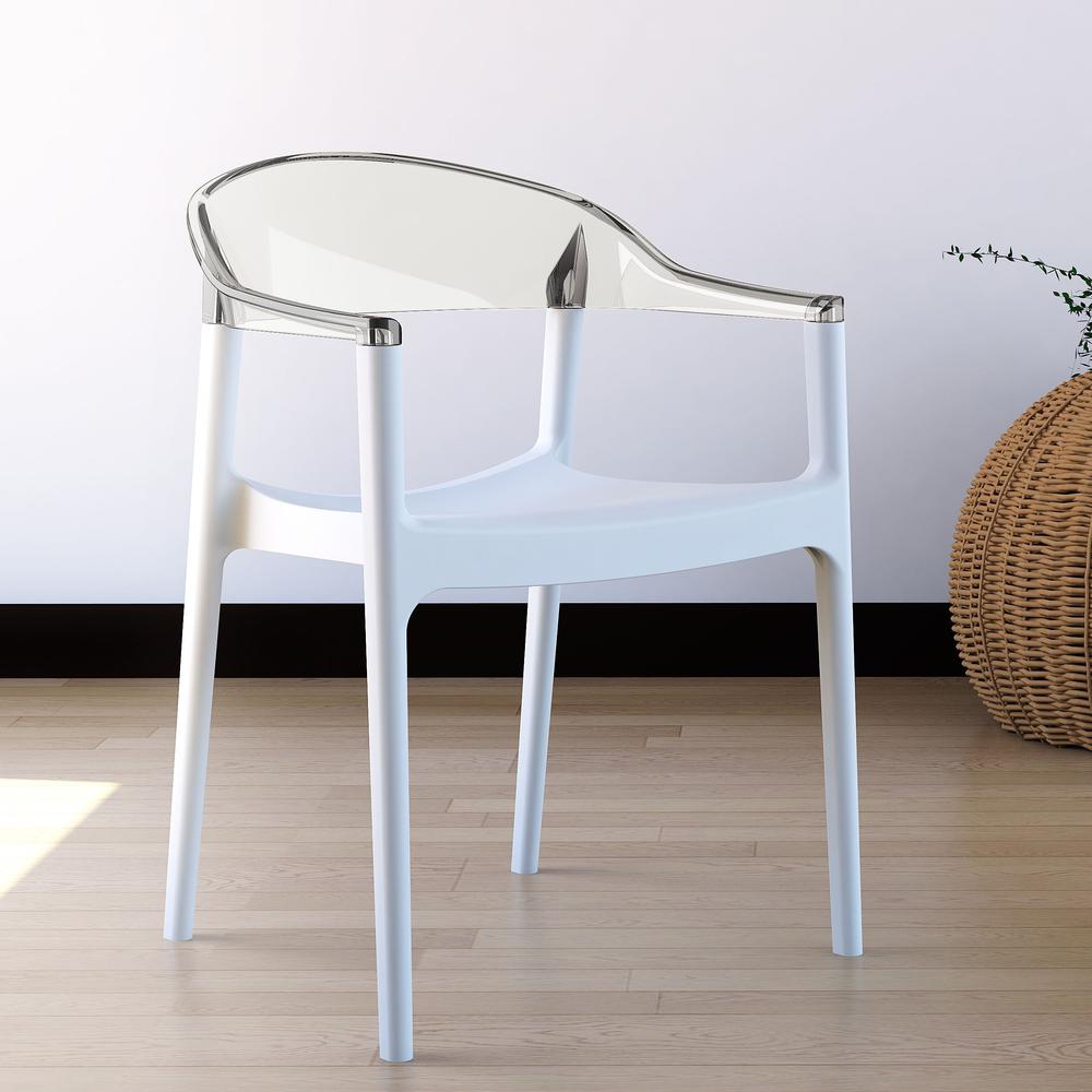Modern Dining Chair, Set of 2, White Seat Transparent Clear Back, Belen Kox. Picture 8
