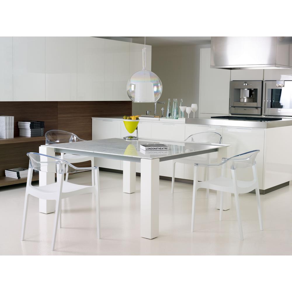 Carmen Modern Dining Chair White Seat Transparent Clear Back, Set of 2. Picture 9