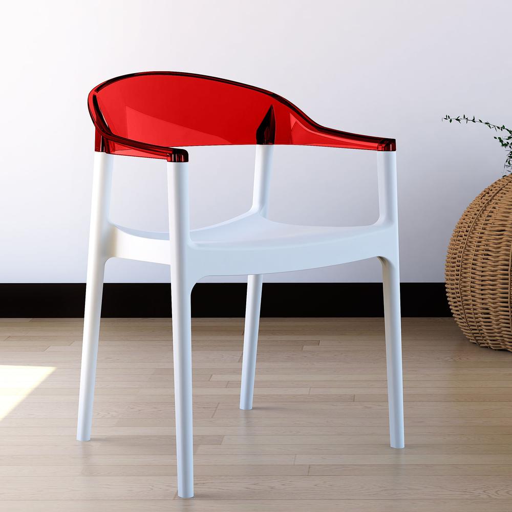Modern Dining Chair White Seat Transparent Red Back - Set Of 2. Picture 10