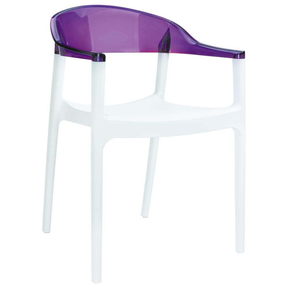 Modern Dining Chair, Set of 2, White Seat Transparent Violet Back, Belen Kox. Picture 1