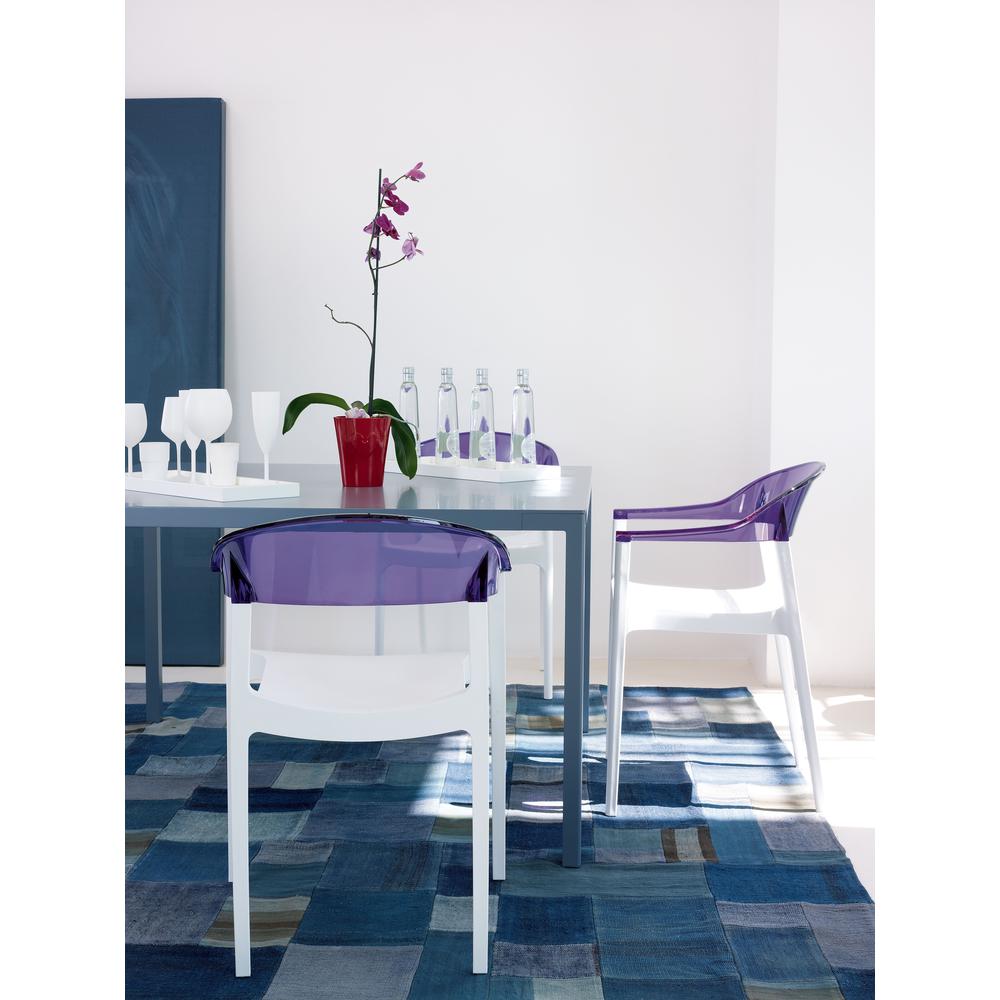 Modern Dining Chair, Set of 2, White Seat Transparent Violet Back, Belen Kox. Picture 2