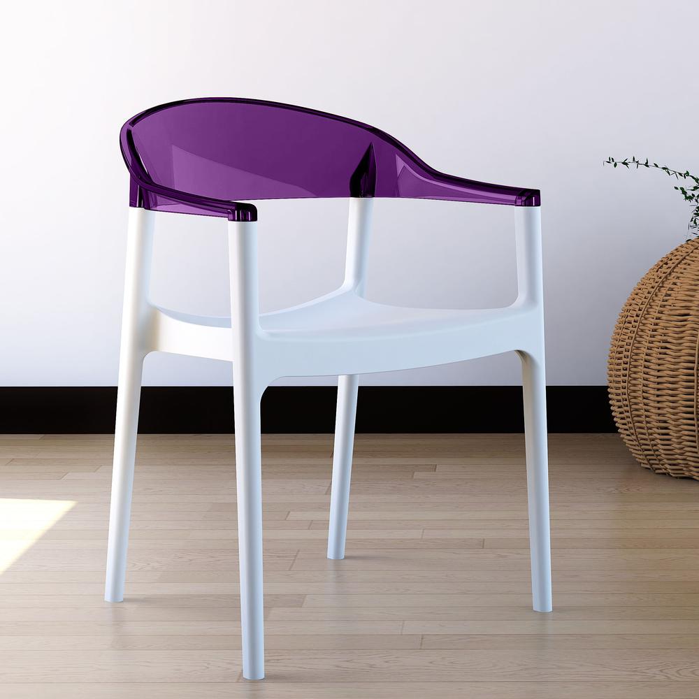 Modern Dining Chair, Set of 2, White Seat Transparent Violet Back, Belen Kox. Picture 8