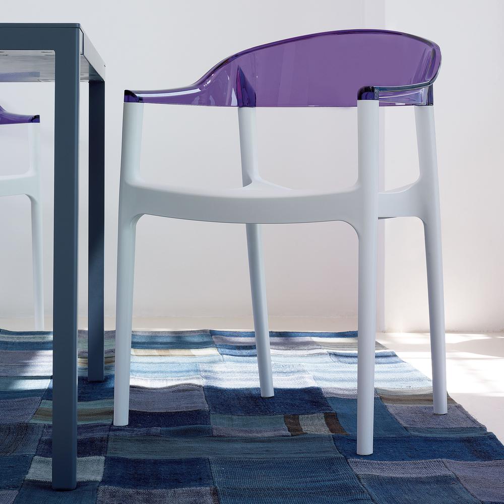 Modern Dining Chair, Set of 2, White Seat Transparent Violet Back, Belen Kox. Picture 9
