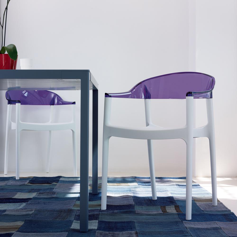 Carmen Modern Dining Chair White Seat Transparent Violet Back, Set of 2. Picture 10