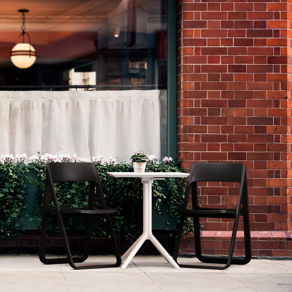 Dream Folding Outdoor Bistro Set with White Table and 2 Black Chairs. Picture 1